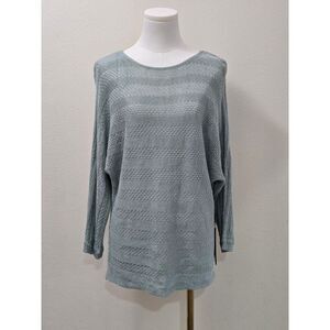 Tahari Linen Sweater S Sage Green Textured Lightweight Knit Pullover Oversized
